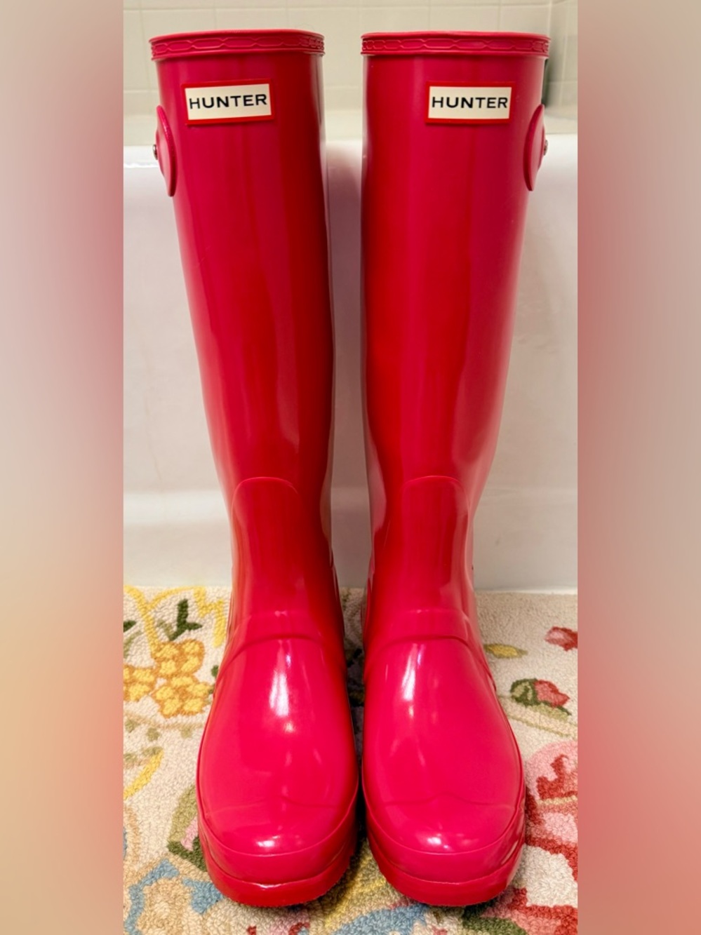 HUNTER Original Tall Barbiecore High-Gloss Pink Waterproof Rain Boots - Size 9